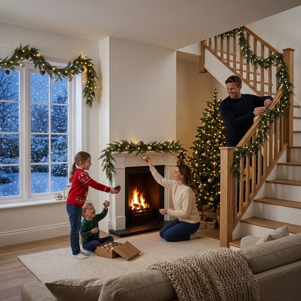 Grüne Girlande für die Weihnachtsdeko, biegsam, für Kamin und Treppe