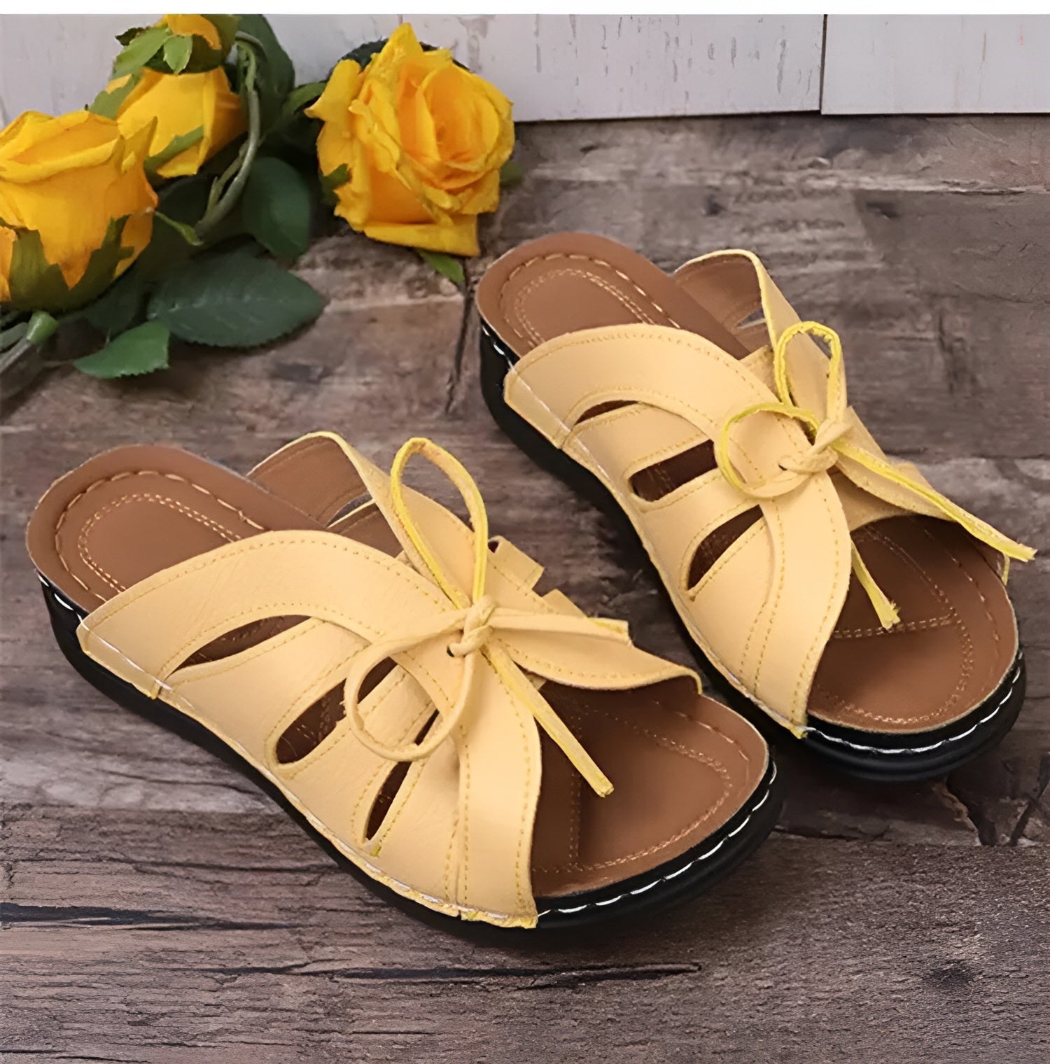 Women's Sandals with Bow and Wedge Heel – Orthopedic Insole