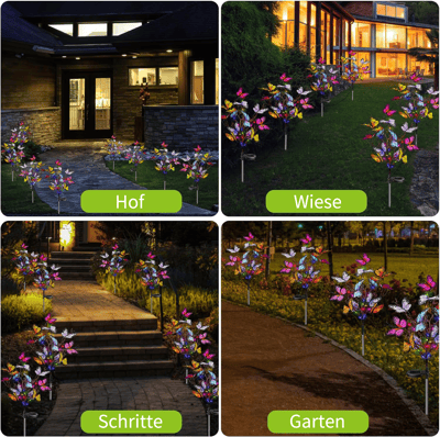 Solar butterfly light with color-changing LEDs