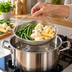 Stainless Steel Strainer Basket with Handle for Steaming and Washing, Ø 22.5 / 24.5 cm