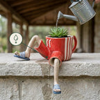 Mini flower pot with sitting legs for table, wall, and shelf edges, polyresin, hand-painted, 6 × 12 × 10 cm