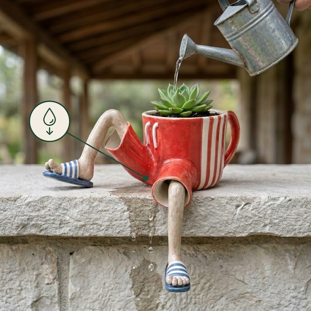Mini flower pot with sitting legs for table, wall, and shelf edges, polyresin, hand-painted, 6 × 12 × 10 cm