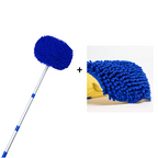 Telescopic car wash brush with rotating microfiber head