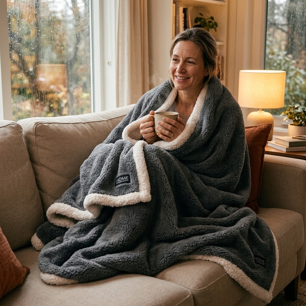 Sherpa-Kuscheldecke für den Winter – doppellagig mit Teddy-Fleece, 100 x 150 bis 200 x 230 cm