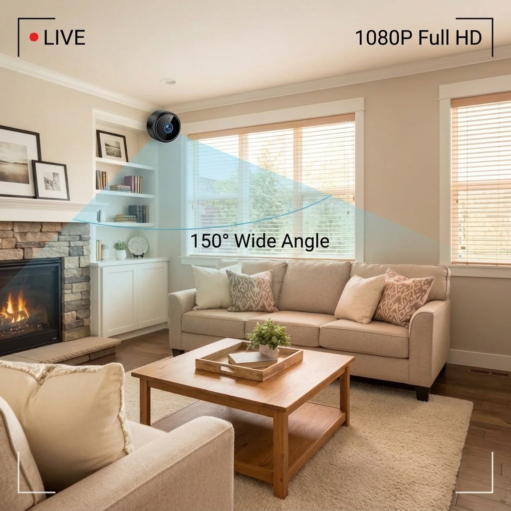WiFi Mini Überwachungskamera 1080P mit Magnethalterung & Bewegungsalarm, Ø 4,3 × 2,5 cm