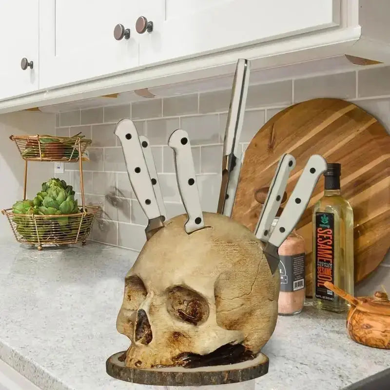 Totenkopf Messerhalter Gotik-Design für 7 Messer