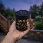 Solar lantern with shadow-pattern design, Ø 8.4 cm, IP65
