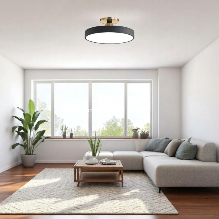 Round LED ceiling light with brass fitting, Ø 30 cm
