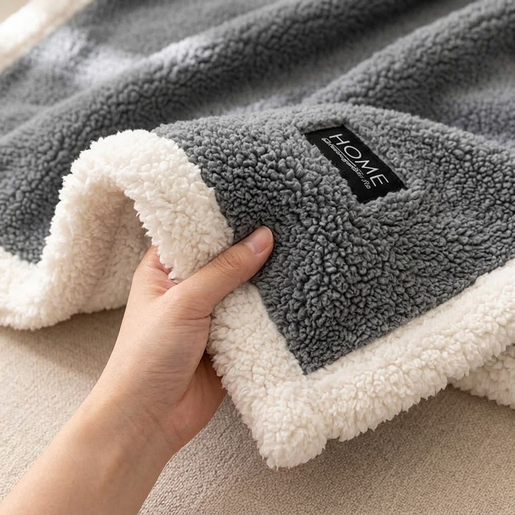 Sherpa-Kuscheldecke für den Winter – doppellagig mit Teddy-Fleece, 100 x 150 bis 200 x 230 cm