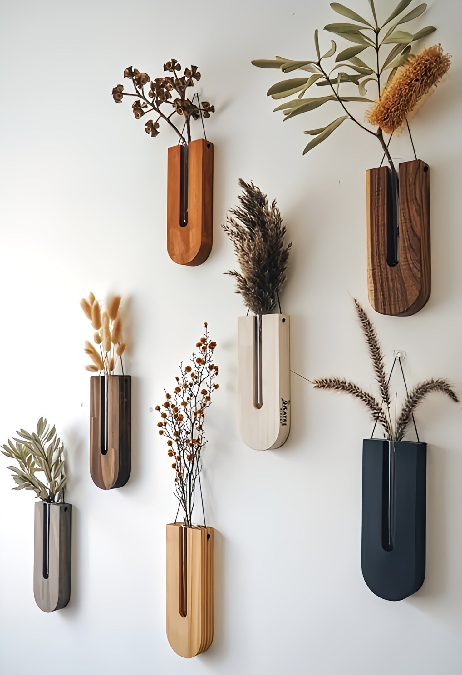 Wood Wall Vases in Rustic Decor for Dried Flowers