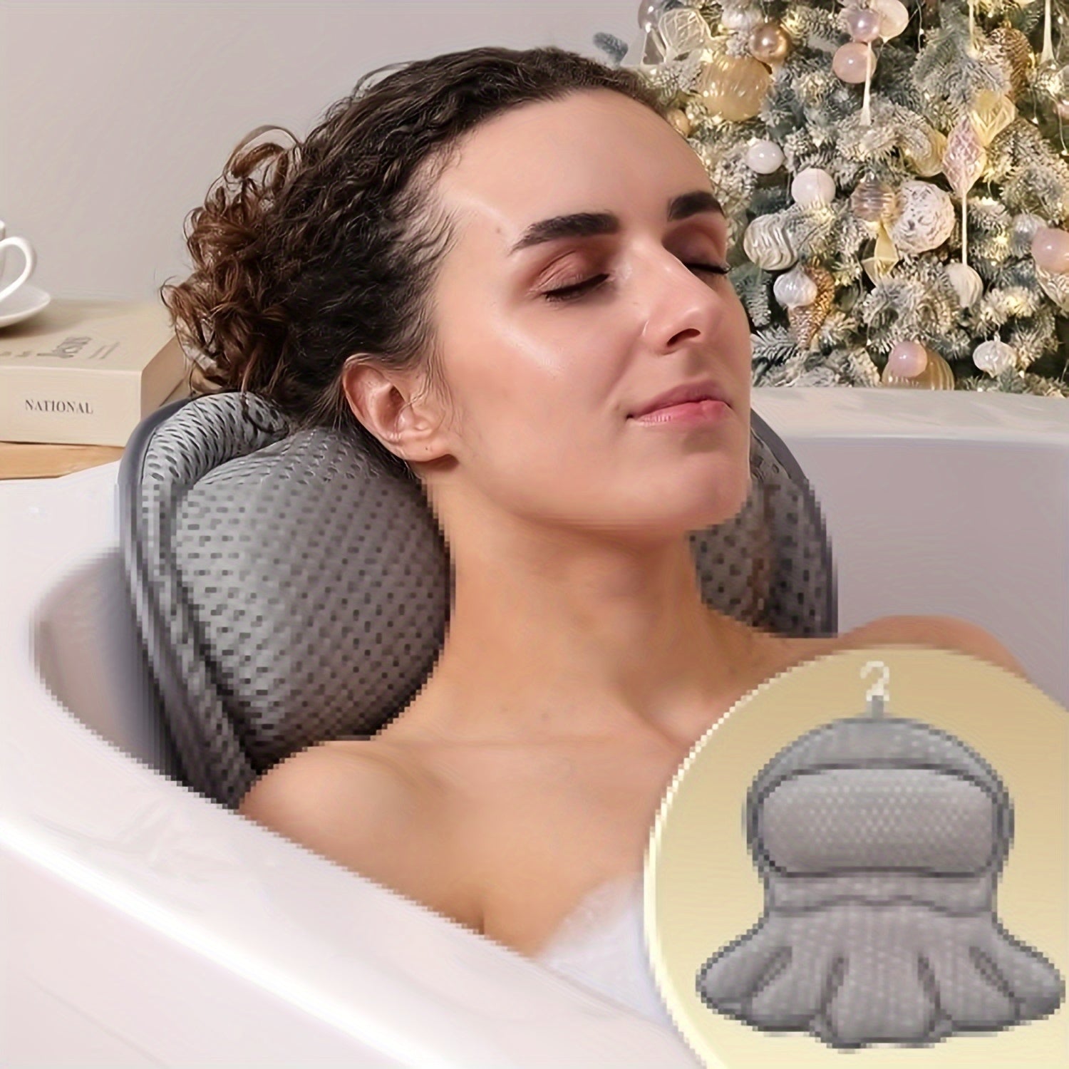 Ergonomic Bath Pillow with Neck Support – Mesh Material