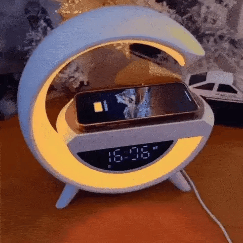 LED alarm clock lamp with Bluetooth speaker & wireless charging
