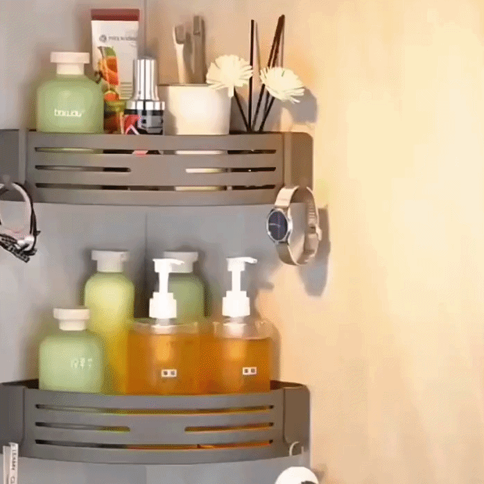 Shower Shelf 2-Piece Set – Drill-Free Wall Mounting with Hooks