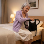 Bed rail assist handle with storage pouch, height-adjustable, up to 136 kg