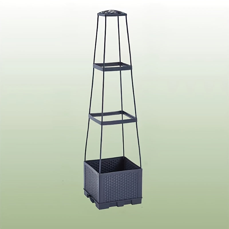 Self-watering planter box with trellis – Anthracite