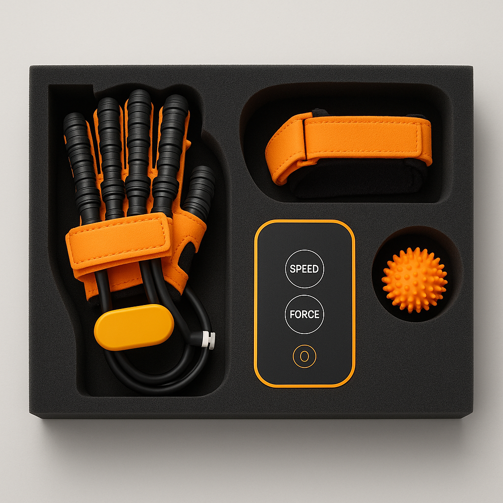 Handtrainer-Handschuh mit automatischer Fingerübung