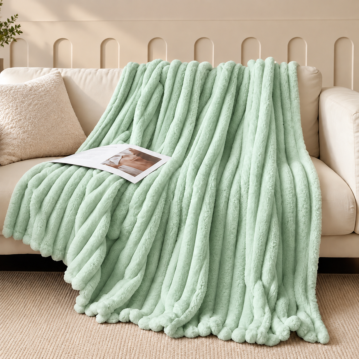 Fleece Kuscheldecke mit gerippter Struktur