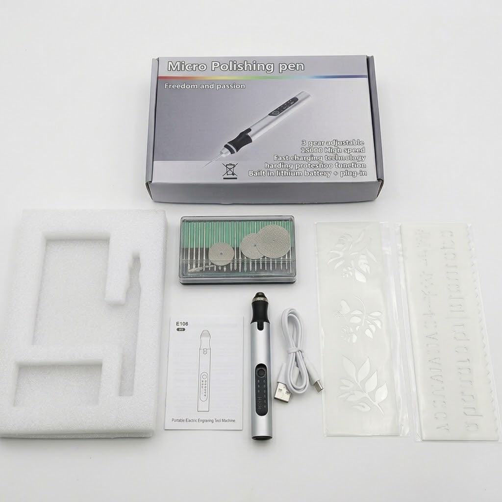Elektrischer Gravierstift mit Akku, 3 Stufen bis 18.000 U/min, USB-C, Aluminium