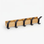 Wall coat rack with 5 double hooks, wood & aluminum, 40 cm