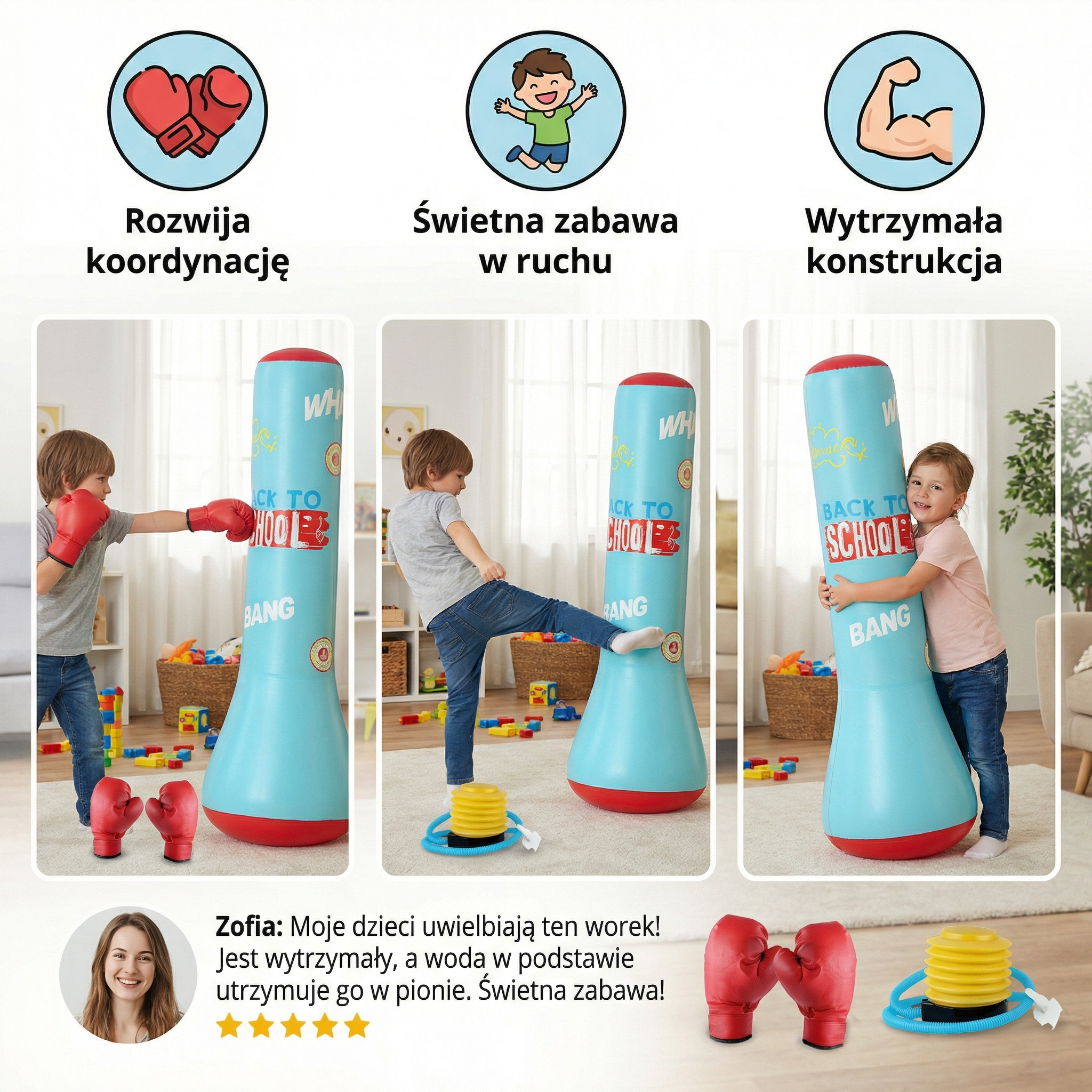Inflatable punching bag for children with water base