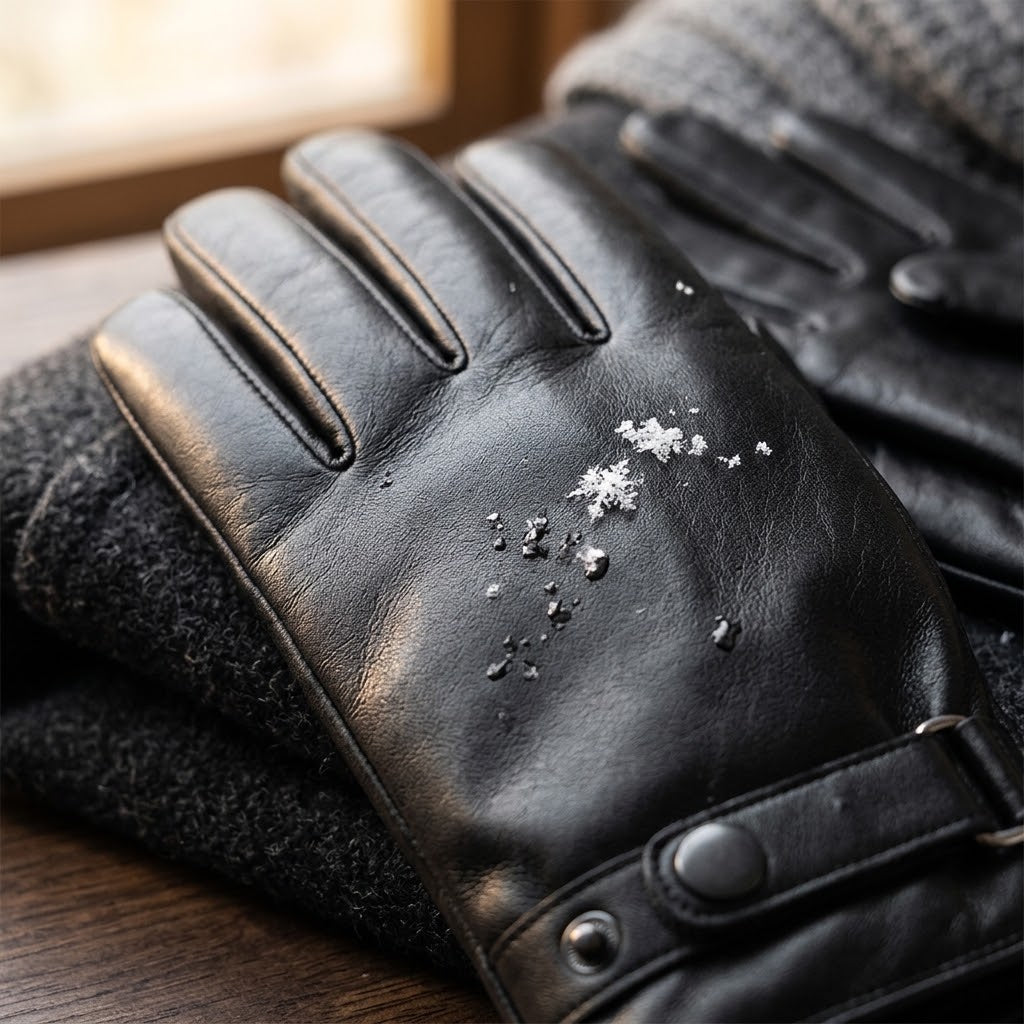 Sheepskin leather gloves with touchscreen functionality on all fingers, fleece lining