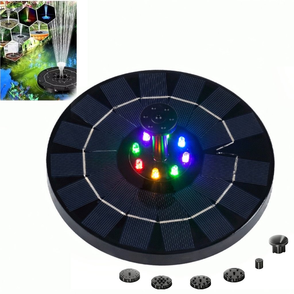 Solar fountain with LED lighting for pond