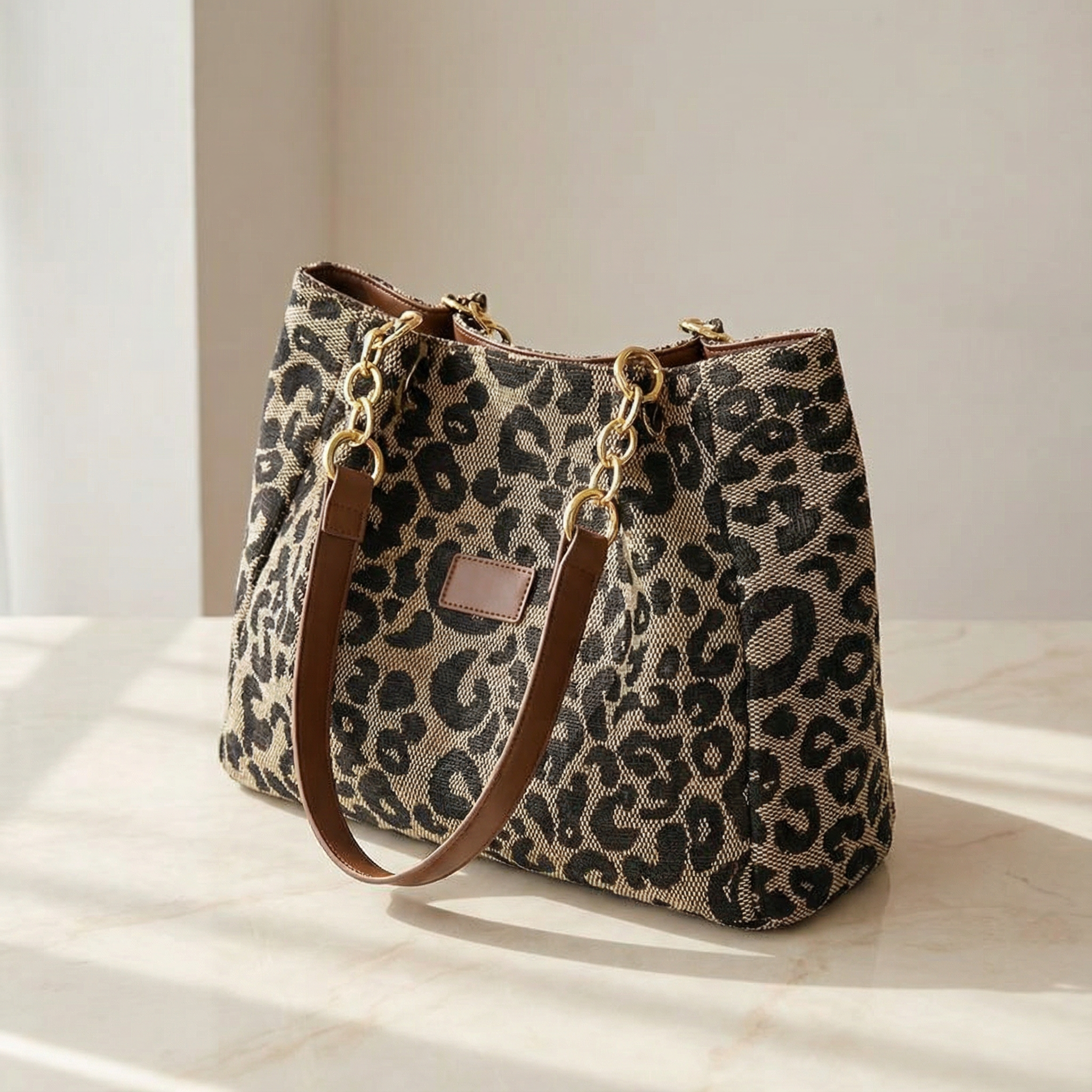Leotard-Print Tote-Bag mit Goldketten-Detail