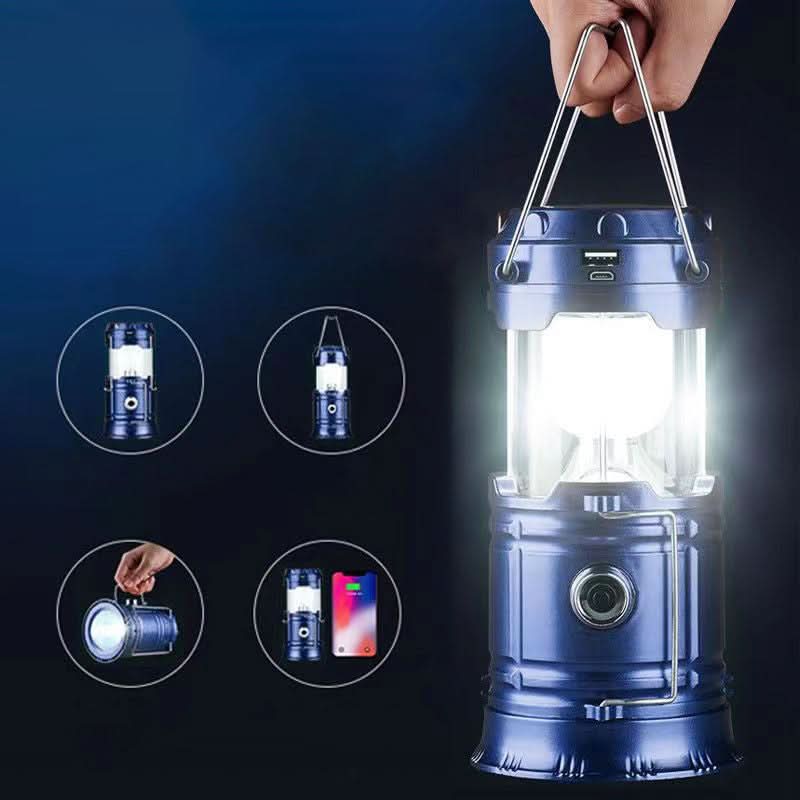 LED camping lamp solar USB power bank gold extendable 14-19 cm
