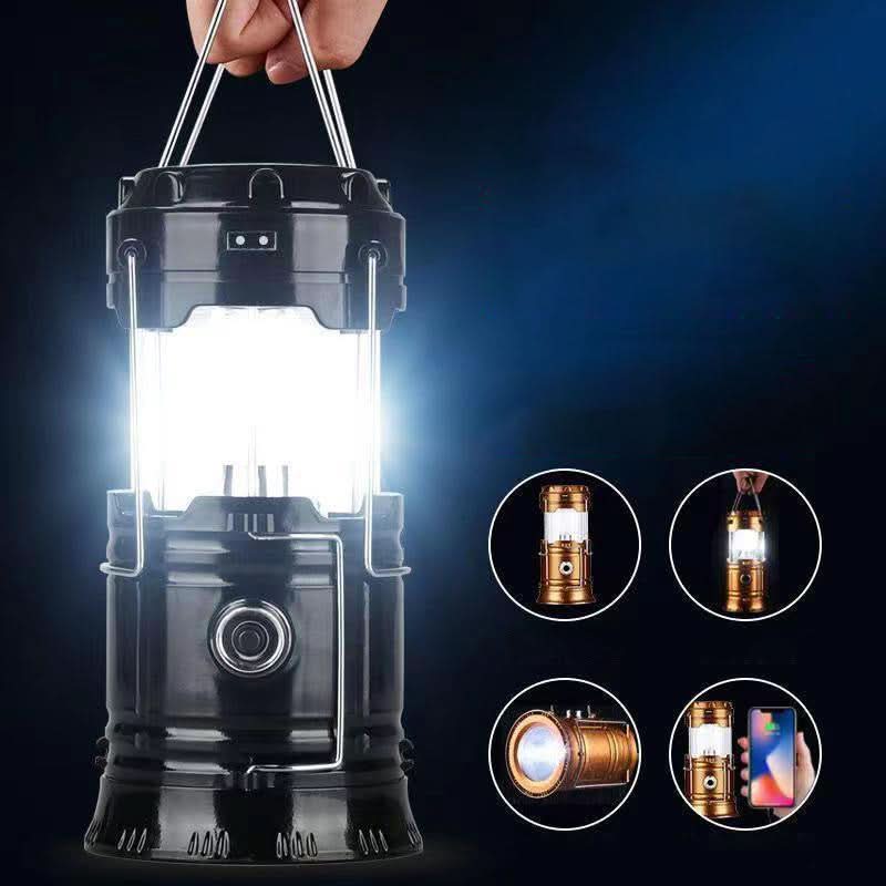 LED camping lamp solar USB power bank gold extendable 14-19 cm