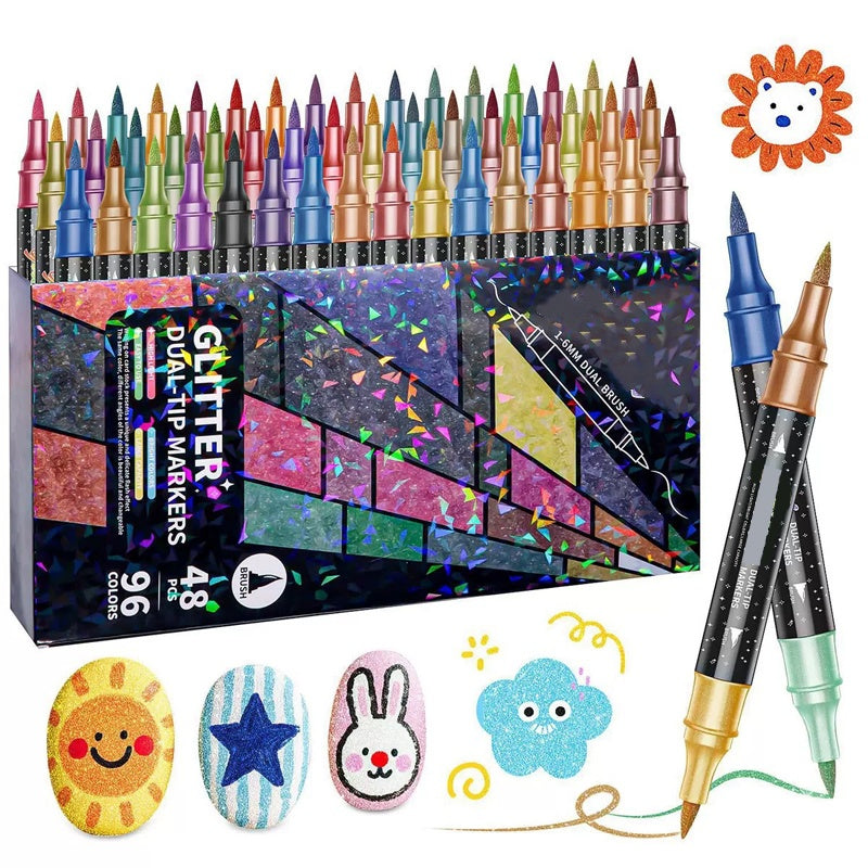 Glitter Felt Tip Pens Double-Ended – 2 Tips per Pen