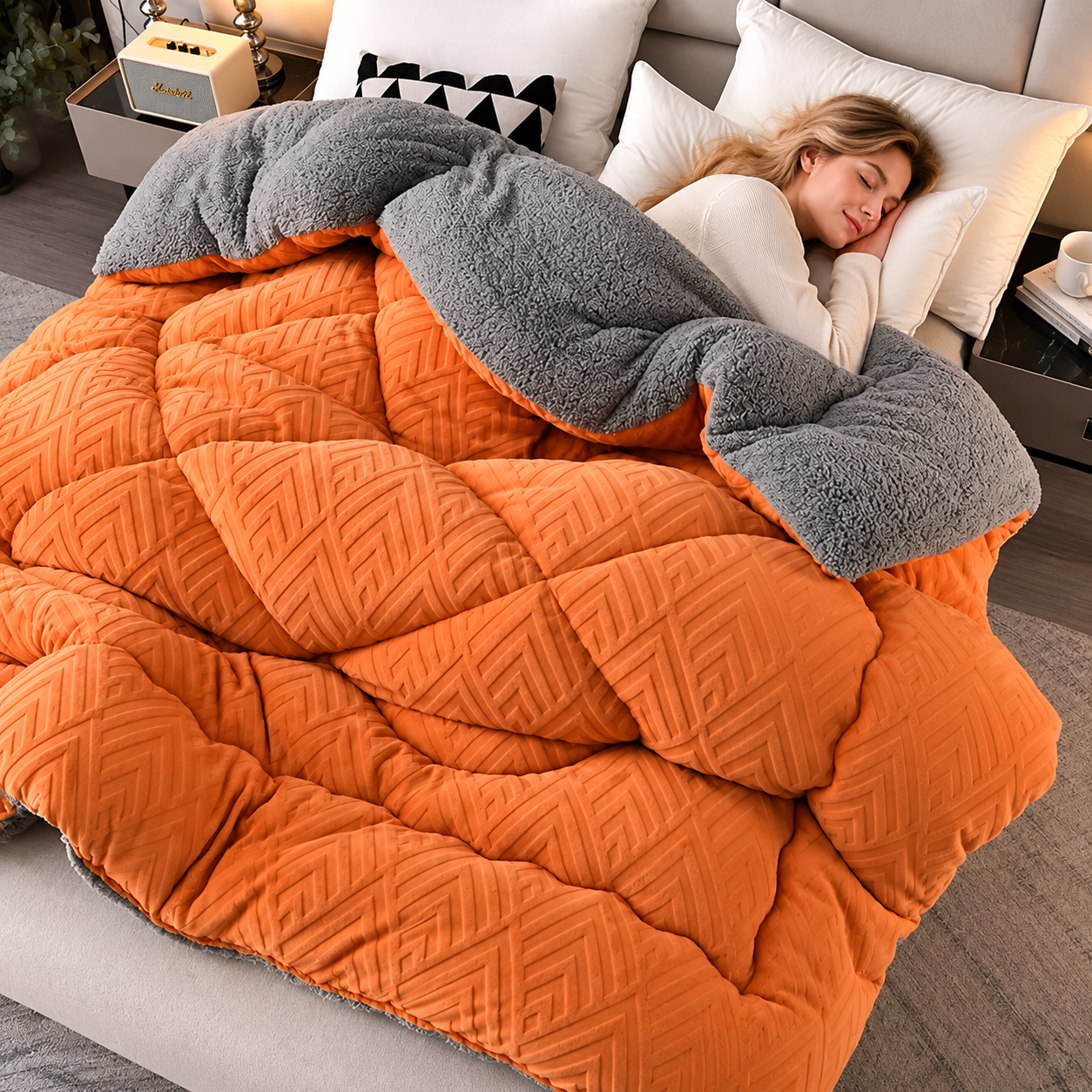 Sherpa Fleece Bettdecke mit gestepptem Innenfutter
