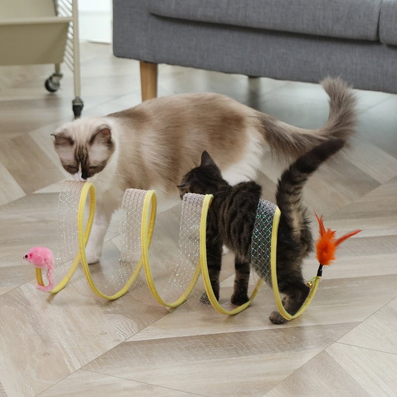 Katzenspielzeug Tunnel mit Federn und Bällen