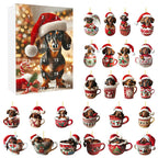 Weihnachts-Adventskalender mit 24 Dackel-Anhängern aus Acryl