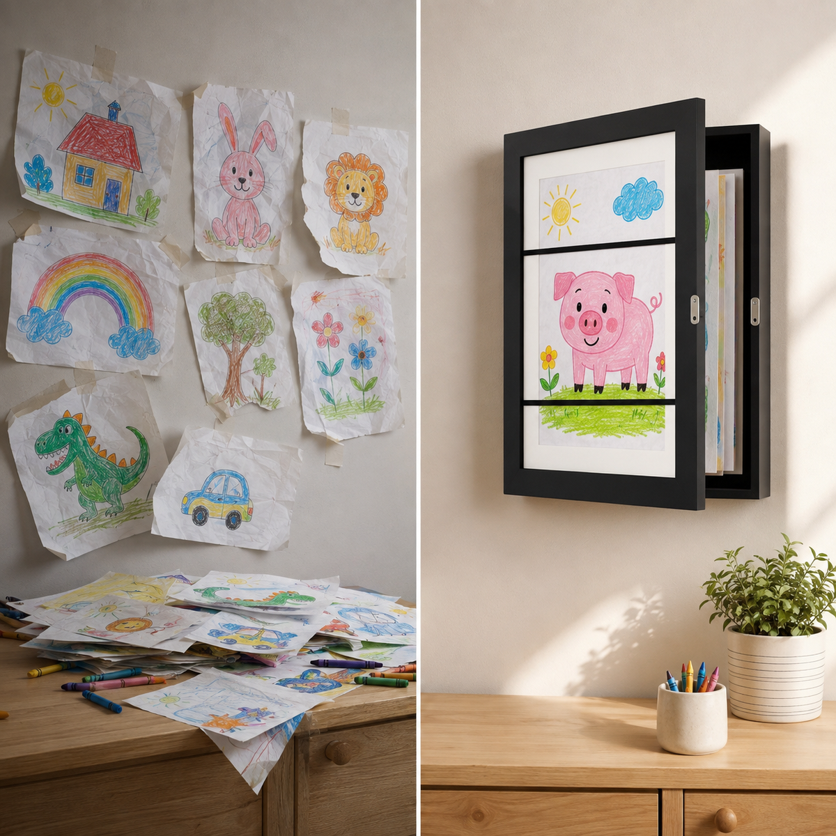 Bilderrahmen für Kinderzeichnungen aus Holz mit Wechselfunktion, A4
