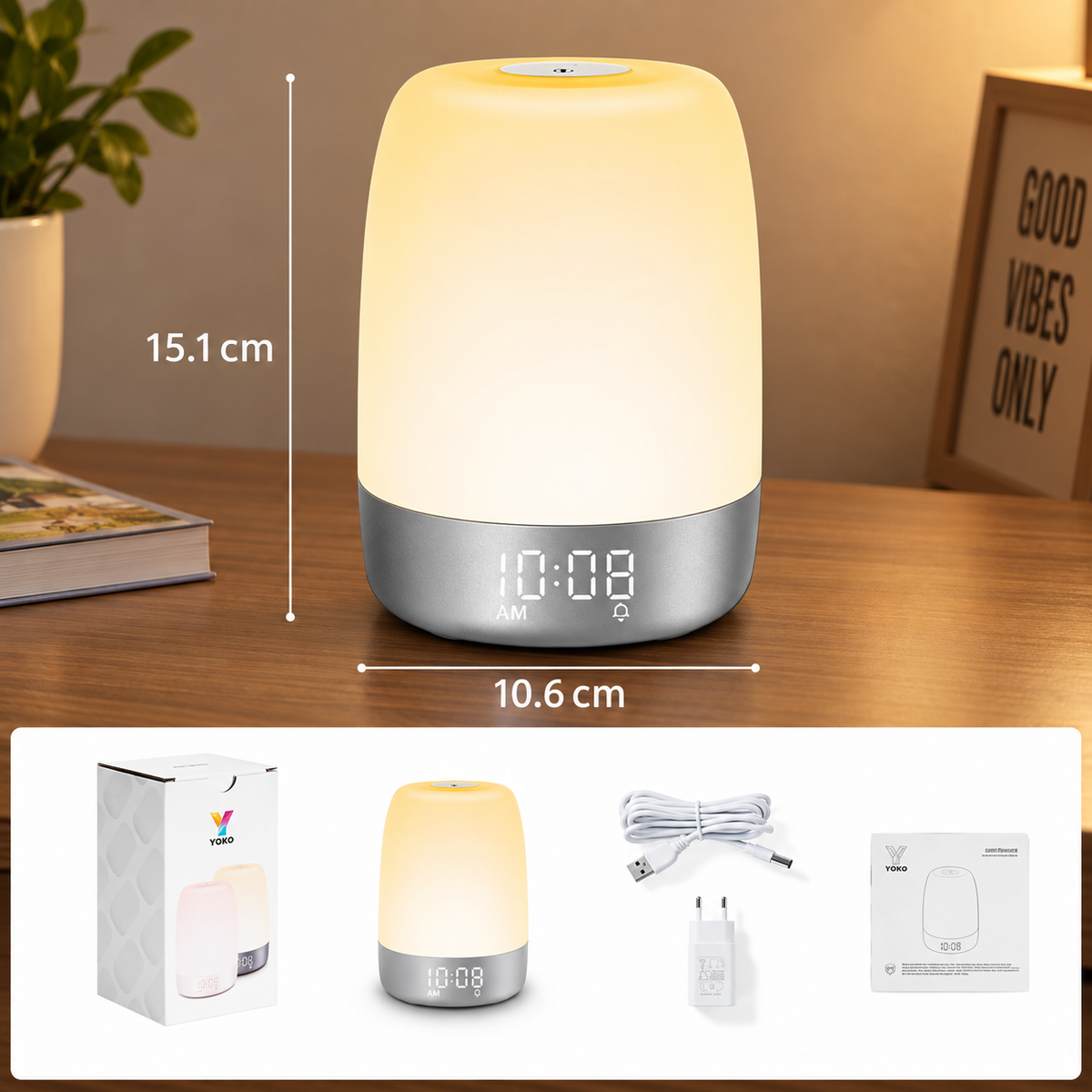 Nachttischlampe mit Wecker und Farbwechsel-Licht