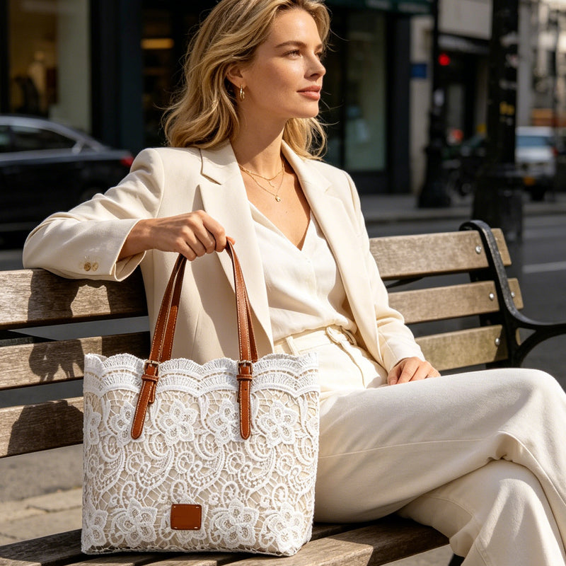 Handtasche Spitze mit Ledergriffen – Elegant und geräumig