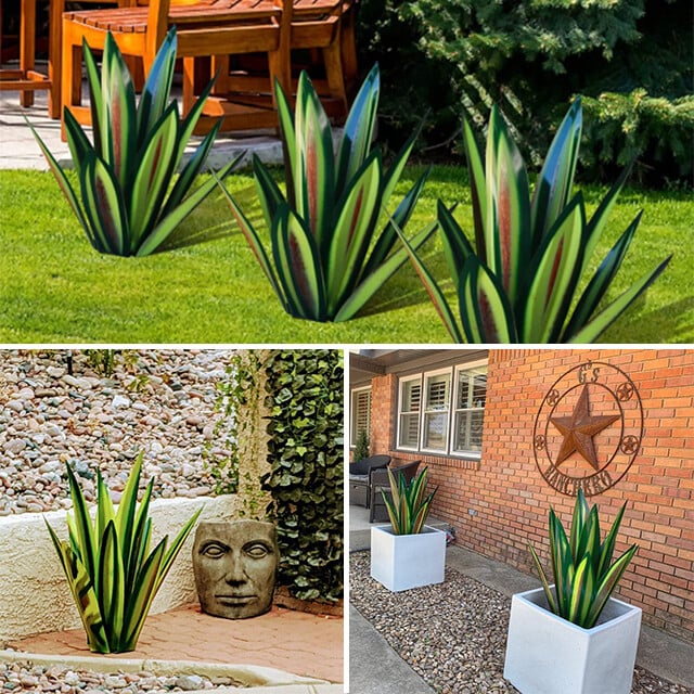 Solar LED Agave Lamp – Color-Changing Metal Garden Lighting