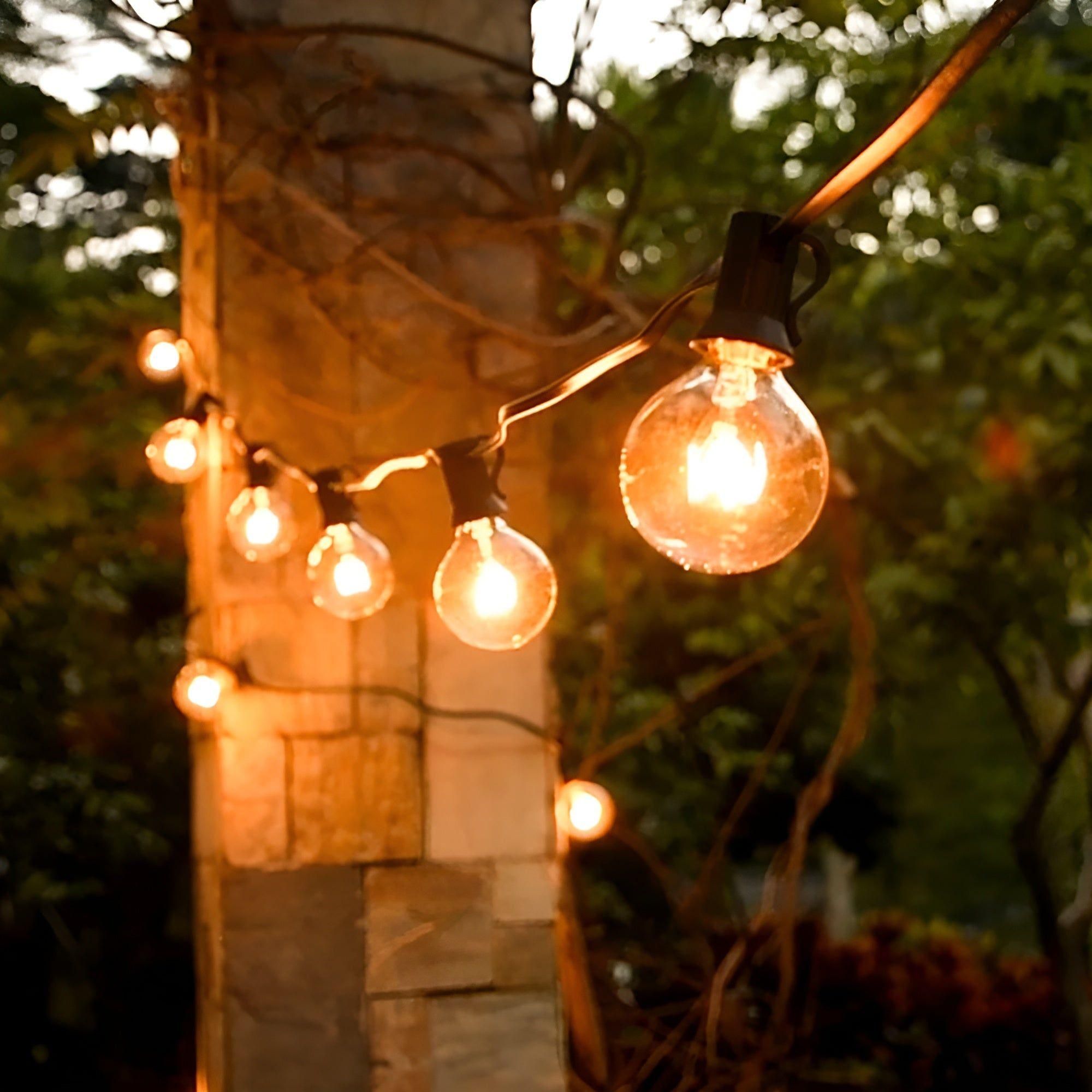 Outdoor LED string lights with warm white light