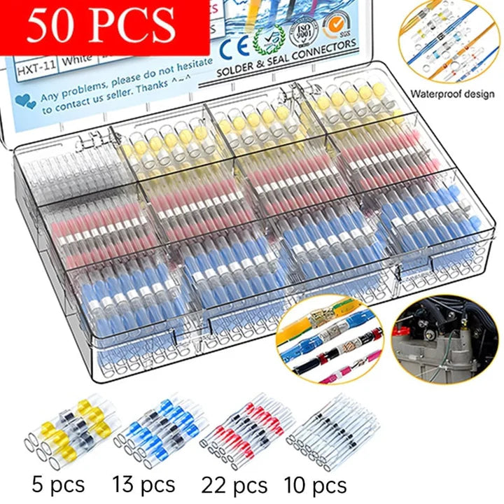 Heat Shrink Tube Solder Connectors – Waterproof 50-Piece Set