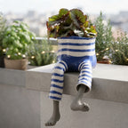 Mini flower pot with sitting legs for table, wall, and shelf edges, polyresin, hand-painted, 6 × 12 × 10 cm