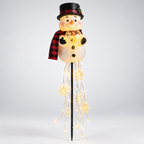 Solar snowman garden stake with light-up globe & snowflake string lights, warm white