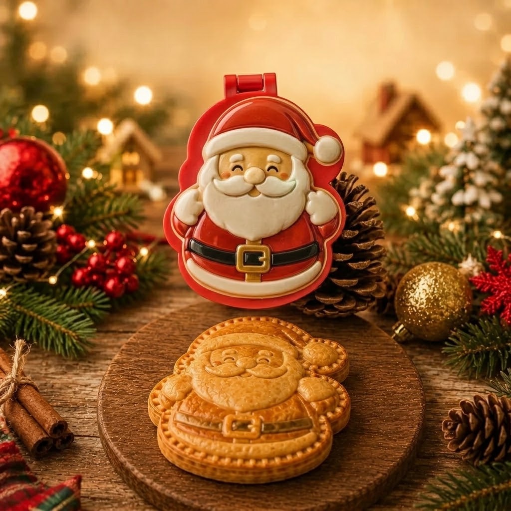 Christmas cookie & mini pie embossing mold with flip-open design - 3D motifs, 8 designs