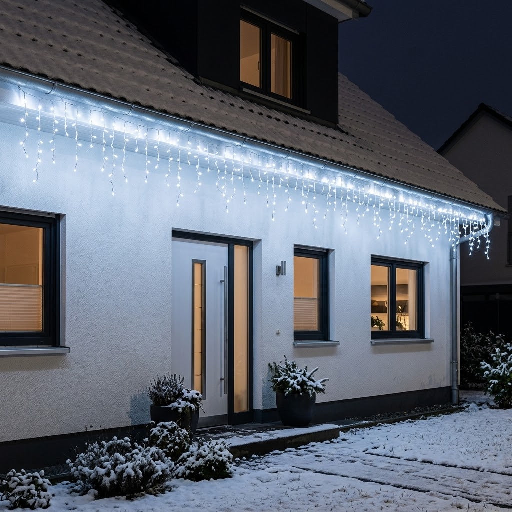 LED Eisregen-Lichterkette 10 m mit 8 Leuchtmodi, IP55