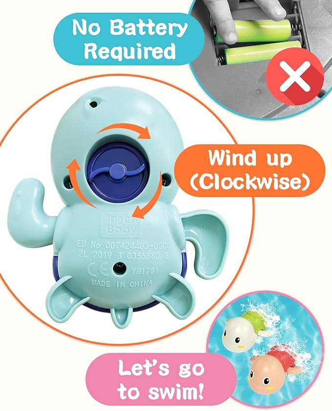 Wind-Up Swimming Turtle Bath Toy – Set of 6