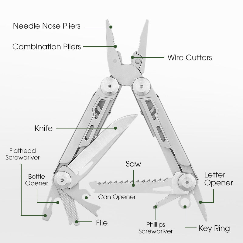 Multitool Edelstahl 12-in-1 mit Zange und Schraubendreher