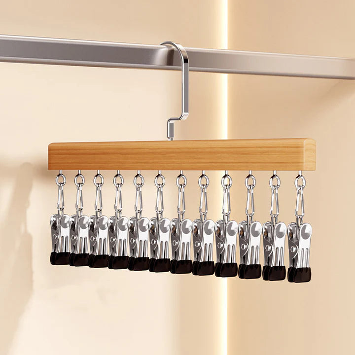 Wooden Hangers with Stainless Steel Clips – Hang More, Take Up Less Space - Set of 2