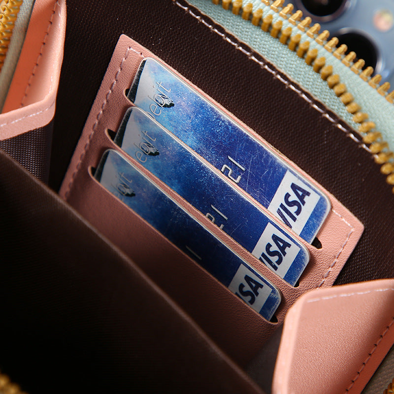 Leather handbag with RFID protection and phone pocket