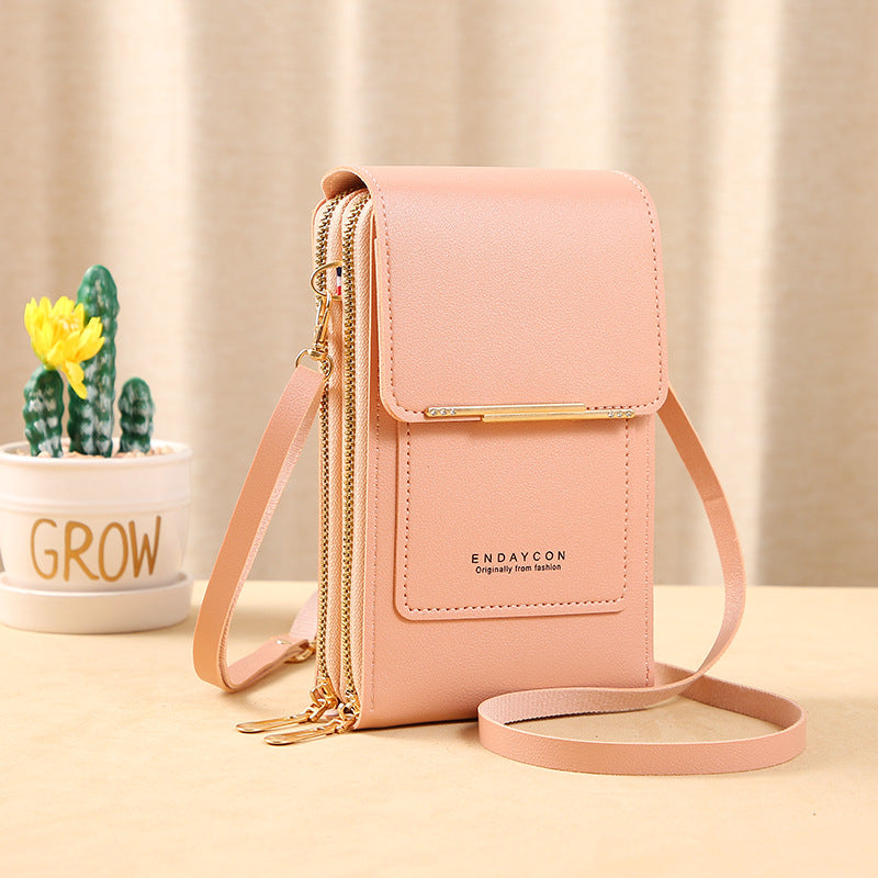Leather handbag with RFID protection and phone pocket