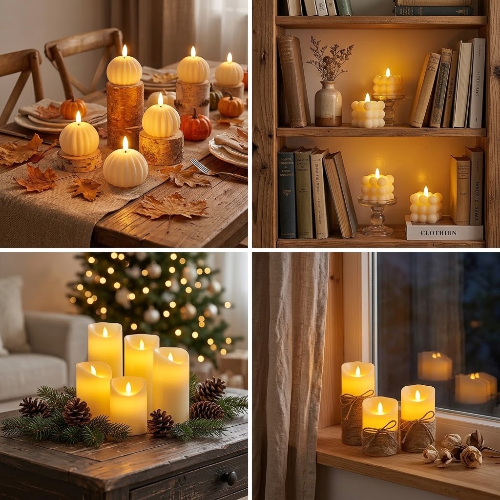 Flameless LED candles with flickering light – 6 designs, sets of 3 to 12 pieces
