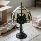 Tischlampe Buntglas mit Katzenmotiv – Tiffany-Stil